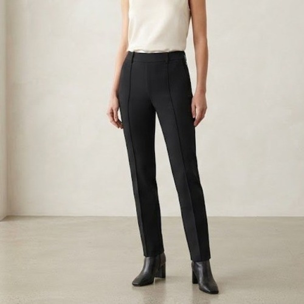 Lafayette 148 Gramercy Pants Women 14 Black Side Zip Seam Detail Corporate Chic